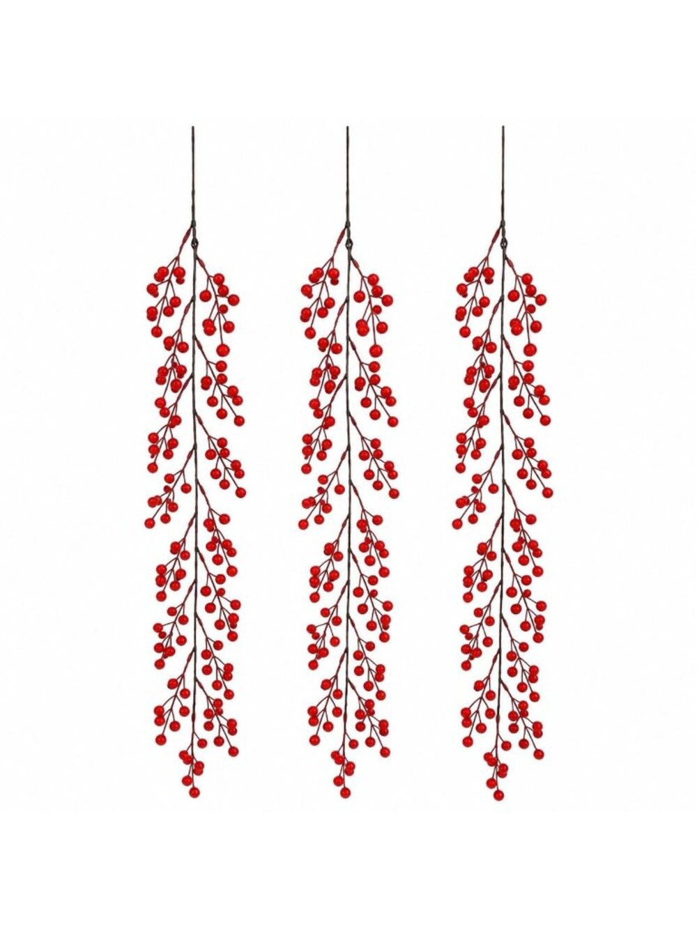Set of 3 Red Berry Hanging Stems 29 Inch Christmas Berry Sprays Outdoor Wreath